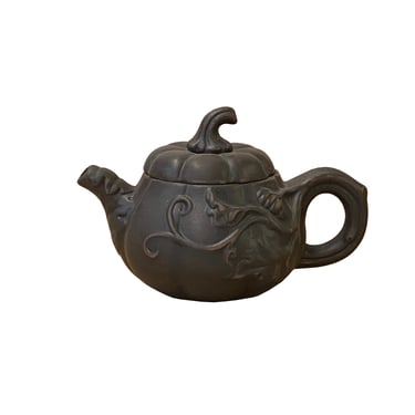 Chinese Brown Yixing Zisha Clay Teapot w Pumpkin Lid Accent ws3284E 