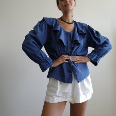 Raw Silk Ruffle Blouse