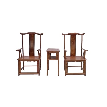 Chinese Traditional Solid Wood Yoke-Back Armchair Set w Small Table cs7659E 