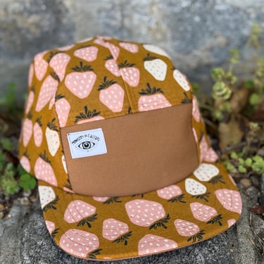 Handmade 5 Panel Camp Hat, Baseball Cap, five panel hat, Snap Back, 5panel hat, gift for him, Saffron Strawberry, Sun/ summer Hat 