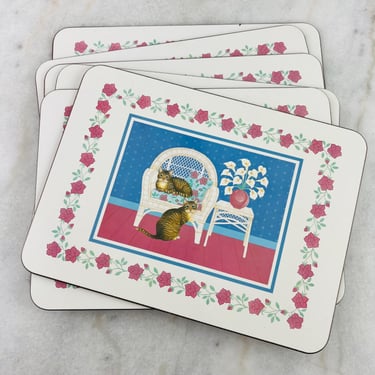 Vintage Jason Products Placemats, Set of 4, Cats with Chairs, Cork back New Zealand, 1990s vintage home decor kitchen decor retro cat gift 