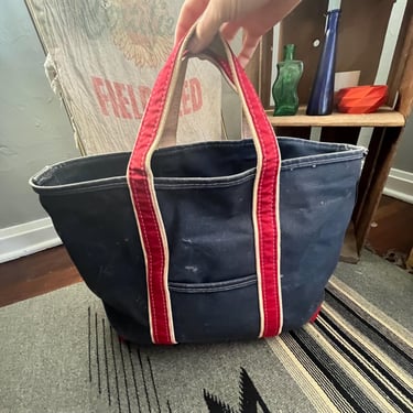 バッグ LL BEAN 80' vintage tote VTG 80s LL Bean Boat Tote Bag USA Canvas Navy Blue Zip Top