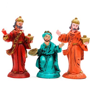VINTAGE: 3 Italian Colorful Plastic Wisemen Figurines - Nativity Replacement - Made in Italy - SKU 15-C2-00014005 