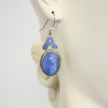 Vintage Blue and Silver Oval Dangle Earrings 
