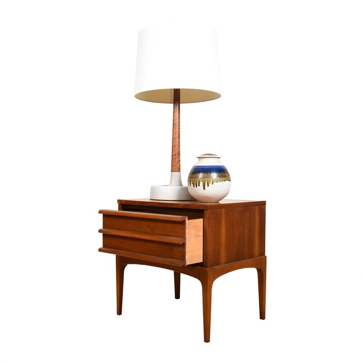 Walnut Mid Century Nightstand End Table w. DoubleDeep Drawer