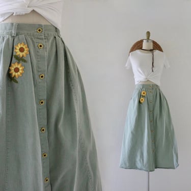 imperfect full sage cotton button skirt 33-34 
