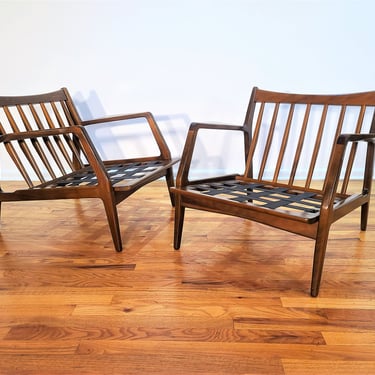 Mid Century Lawrence Peabody Danish Pair of Wood Lounge Chairs 