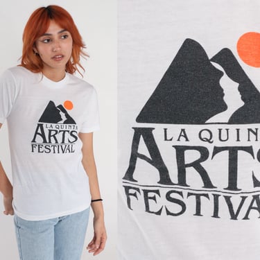 La Quinta Art Festival Shirt Vintage 80s Artist Graphic Tshirt 1980s California Sun Mountain Single Stitch White Extra Small xs 