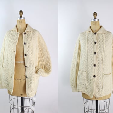 Vintage Wool Fisherman Sweater Cardigan/ Chunky wool sweater/ Oversized Sweater / Pullover Cardi 