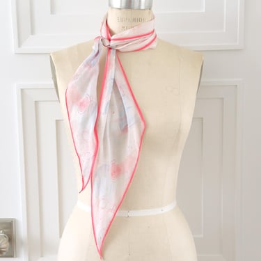 1960's Vintage Silk Scarf Vera Sea Shell Long Bias Rectangle Scarf Pink Sheer Scarf for Neck Tie for Handbag Vintage Coquette Style Fashion 