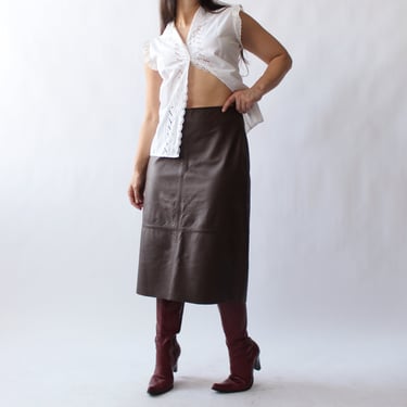 Vintage Chocolate Leather Skirt - W29