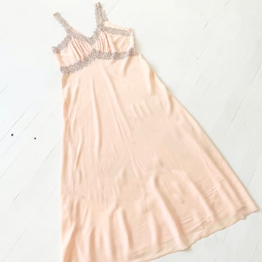 1940s? Pink Rayon Slip Dress with Eyelet Trim 