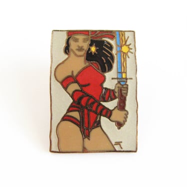 Rare Vintage 1988 Elektra Enamel Pin by Marvel Comics - Elektra Natchios Daredevil Lapel Pin with Copper Colored Base 