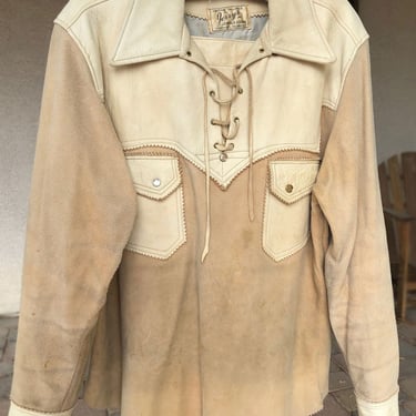 1960s Leather Pull Over HIPPIE Shirt Lace Up Jacket, Vintage Tan BUCKSKIN 1970s 