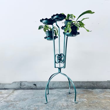 Green Iron 5 Arm Plant Stand | Green Iron Plant Pot Holder | Wrought Iron | Garden Plant Stand | Small Green Metal Plant Stand 
