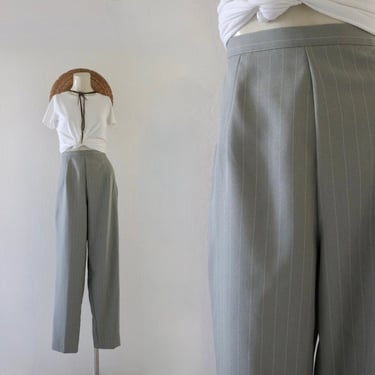 sage micro stripe trousers - 30 - vintage 90s y2k green gray high waist size medium womens pants 