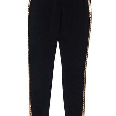 Balenciaga - Black Tuxedo-Style Skinny Pants w/ Gold Sequins Sz 8