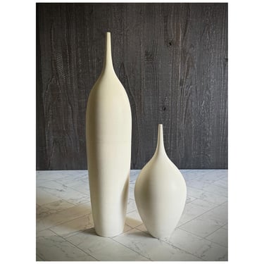 SHIPS NOW- Set of 2 Stoneware Bottle Vases in White Matte by Sara Paloma Pottery 