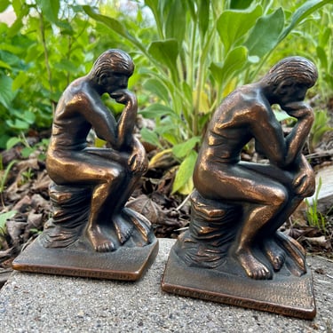 Vintage Cast Brass Bookends The Thinker Made By Verona Mid Century Home Decor 
