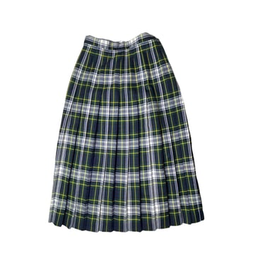 Vintage Lands End Scotland Blue Green Plaid Tartan Wool Kilt Long Maxi Skirt, Size 10 