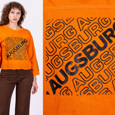 80s Augsburg Germany Jersey Tee - Men's Medium, Women's Large | Vintage Distressed Orange Crew Neck Sportswear Graphic 3/4 Sleeve T Shirt 