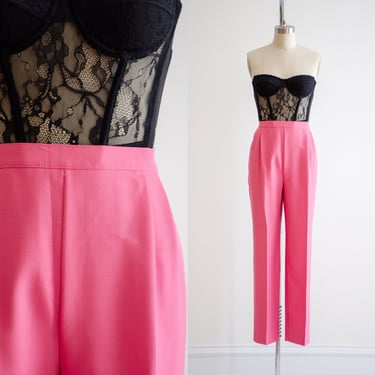 high waisted pants | 80s 90s vintage bubblegum pink pleated straight leg trousers 