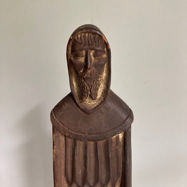 Vintage Wooden Religious Monk Statue signed by Furmencio Magana 