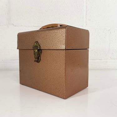 Vintage Metal 45 Box Record Case Holder Storage Mid-Century Retro Music Musical Copper Rose Gold Plastic Handle 