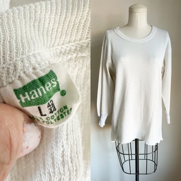 Vintage 1960s Hanes Cotton Waffle Thermal Top / L 
