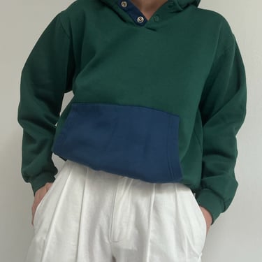 Vintage Evergreen & Ocean Color Block Hooded Sweatshirt