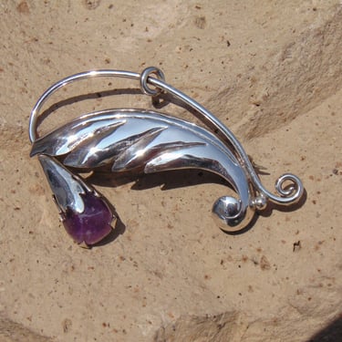 Vintage Mexican Sterling Silver and Amethyst Floral Flower Pin / Brooch 