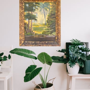 Landscape Tropical Pond Oil Painting on Canvas Framed