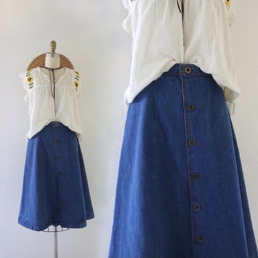 70's button denim skirt - 30 - vintage 70s 80s womens size medium minimal casual 
