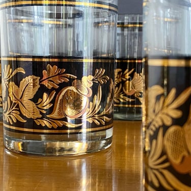 4 Vintage black & gold old fashioned glasses Cera glassware DOF cocktail glasses, Whiskey bourbon  rocks glasses Mad Men Barware MINT 