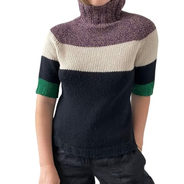 Marni Winter Edition Mock Neck Short Sleeve Sweater Vest Striped Wool Cashmere M 