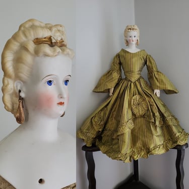 Antique Parian Doll with Ornate Blonde Hairstyle and Pierced Ears - Antique German Dolls - Collectible Dolls 19