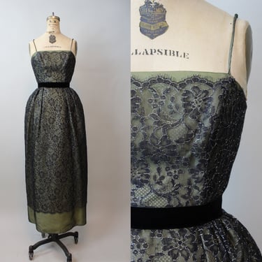1950s lace CHARTREUSE gown xxs | new fall 