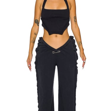 DOUBLE V OPEN SEAM SWEATPANTS IN BLACK TERRY