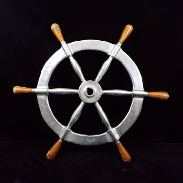 cj/ Steel Ships Wheel with Wooden Knobs