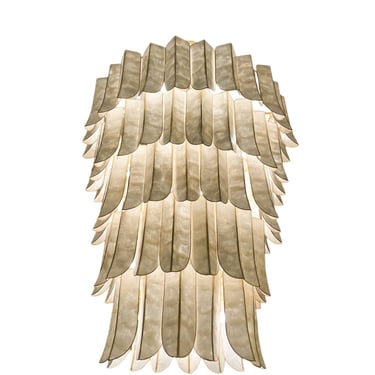 Layered Capiz Shell and Gold Leaf Hanging Chandelier