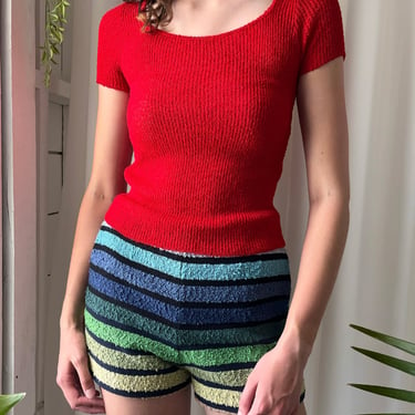80s Red Textured Knit Top