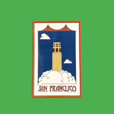 Vintage San Francisco Screenprint 1970s Retro Size 25x16 Contemporary + Coit Memorial Tower + Golden Gate Bridge + Home Decor + Wall Art 