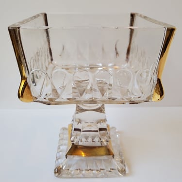 Vintage clear glass and gold trim candy dish, 1950's 