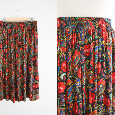 1980s/90s Chaus Floral Crinkled Midi Skirt 
