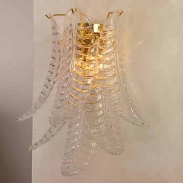 Wall sconce petals in clear Murano glass Made in Italy, vintage style wall lamp with artistic leaves, Italian design lamp 