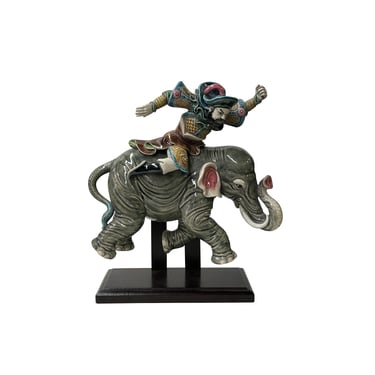 Chinese Vintage Color Ceramic Warrior Riding Elephant Figure Display Art ws3979E 