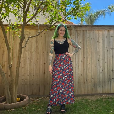 Vintage 1990’s Blue and Red Floral Maxi Skirt 