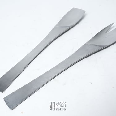 Mid Century Modern Salad Fork and Spoon, Arthur Salm, Austria, Stainless, Vintage, c. 1950s, 1960s 