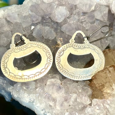 Sterling Silver Earrings Native American Southwest Signed Vintage Retro Jewelry  Gift 