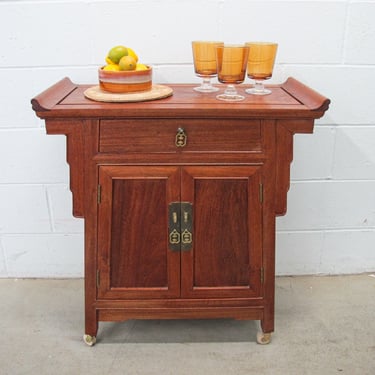 Midcentury  Rolling Wood Bar Cabinet 